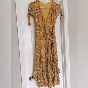 Yellow Floral High-Low Wrap Dress